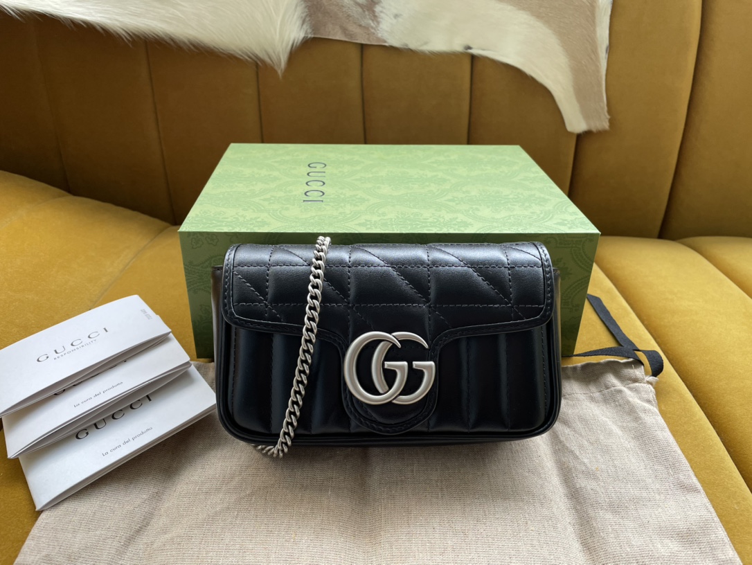 Bagsaaa Gvc*1 GG Marmont S*per Mini Black Bag - 16.5/10/5cm
