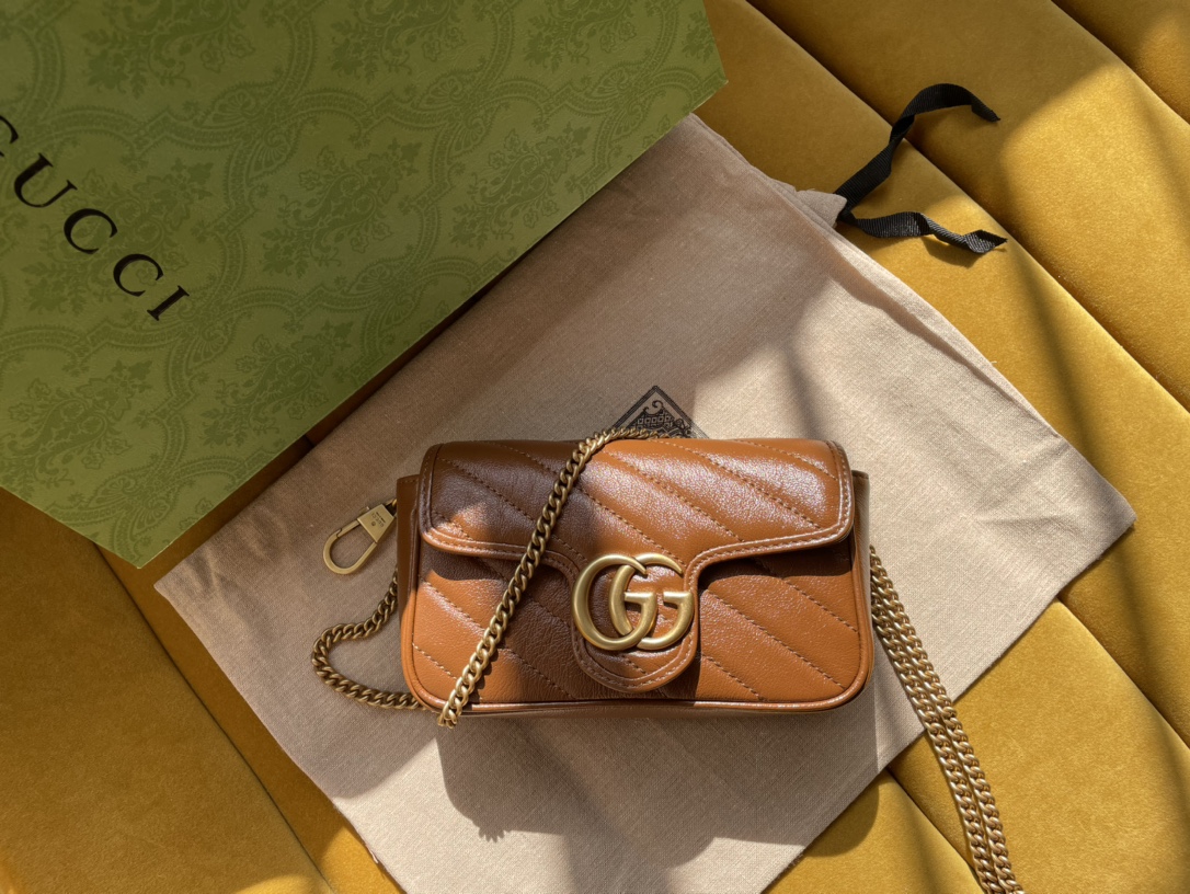 Bagsaaa Gvc*1 GG Marmont S*per Mini Brown Bag - 16.5*10.2*5.1cm