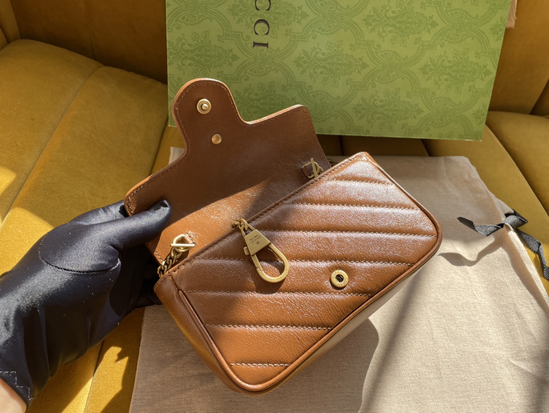 Bagsaaa Gvc*1 GG Marmont S*per Mini Brown Bag - 16.5*10.2*5.1cm