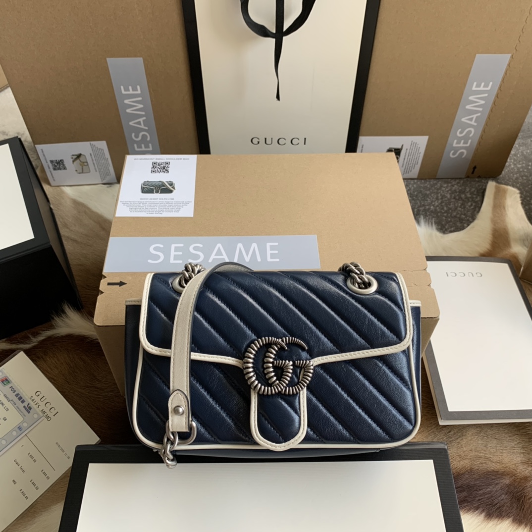 Bagsaaa Gvc*1 Mamront GG Blue Shoulder Bag - 22/13/6cm