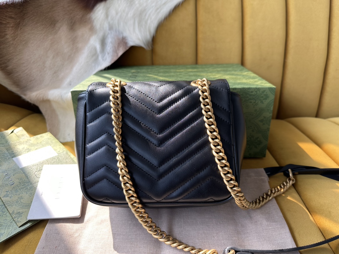 Bagsaaa Gvc*1 GG Marmont Mini Shoulder Black Bag - 18/15/8cm