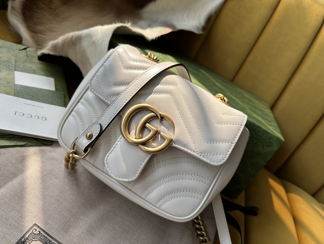 Bagsaaa Gvc*1 GG Marmont Mini Shoulder White Bag - 18/15/8cm