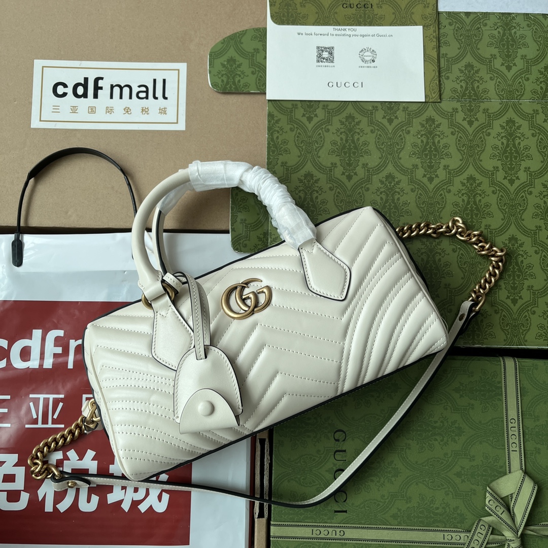 Bagsaaa Gvc*1 GG Marmont Top Handle White Bag -27x13.5x10cm