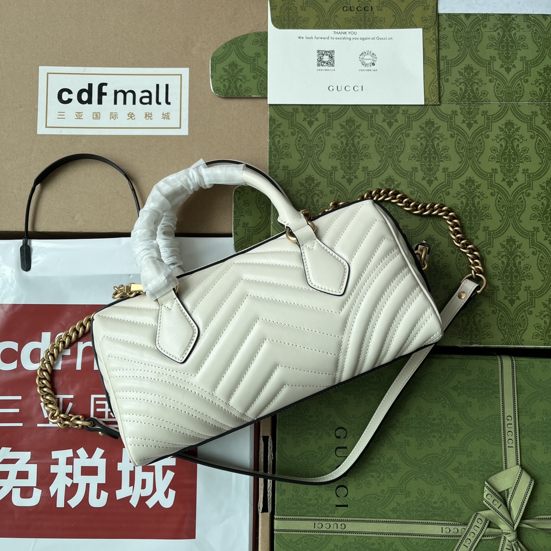 Bagsaaa Gvc*1 GG Marmont Top Handle White Bag -27x13.5x10cm