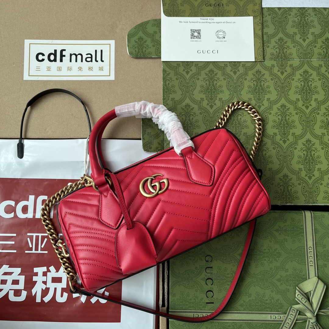Bagsaaa Gvc*1 GG Marmont Top Handle Red Bag - 27x13.5x10cm