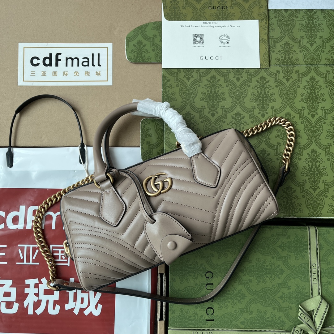 Bagsaaa Gvc*1 GG Marmont Top Handle Beige Bag - 27x13.5x10cm
