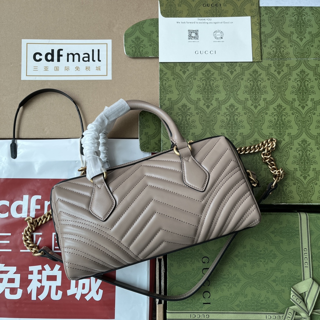 Bagsaaa Gvc*1 GG Marmont Top Handle Beige Bag - 27x13.5x10cm