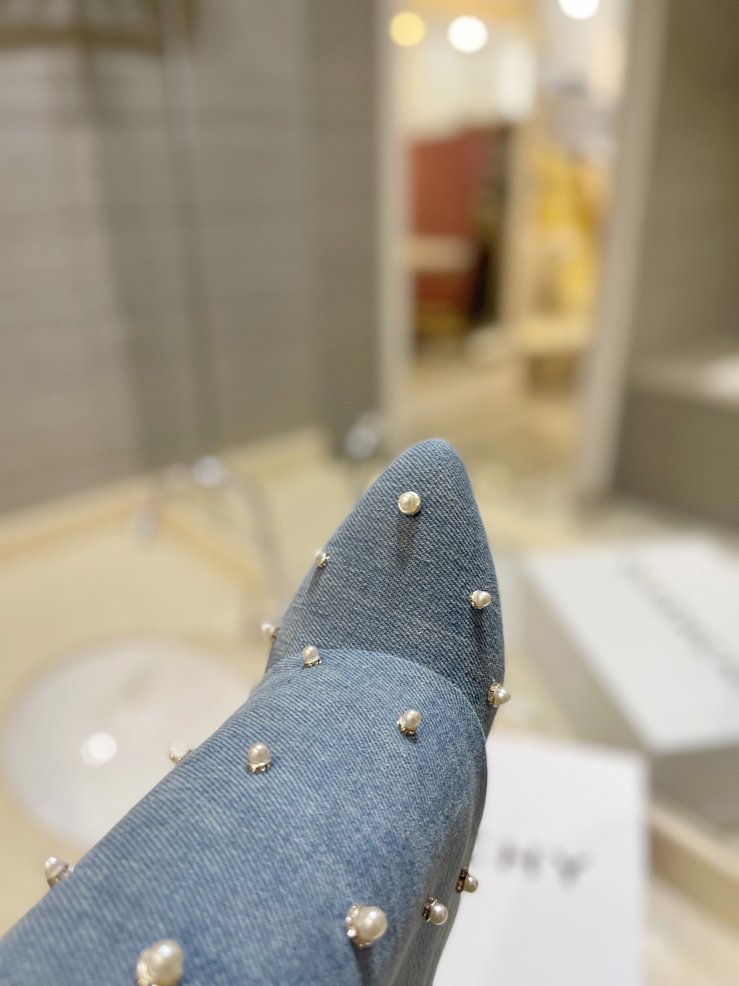 Bagsaaa Givenchy Shark Lock Ankle Boots in denim with pearls