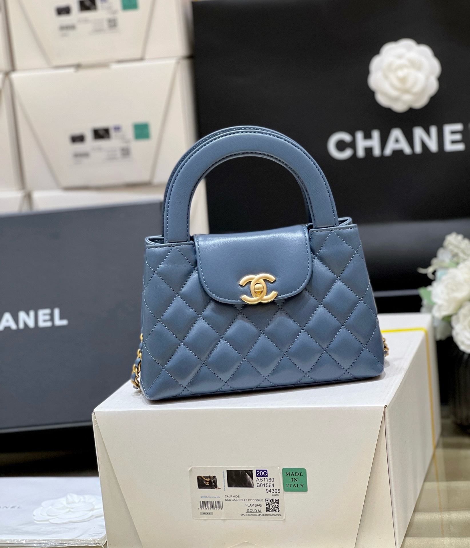Bagsaaa Ch**el Mini Shopping Bag Blue - 13 × 19 × 7 cm