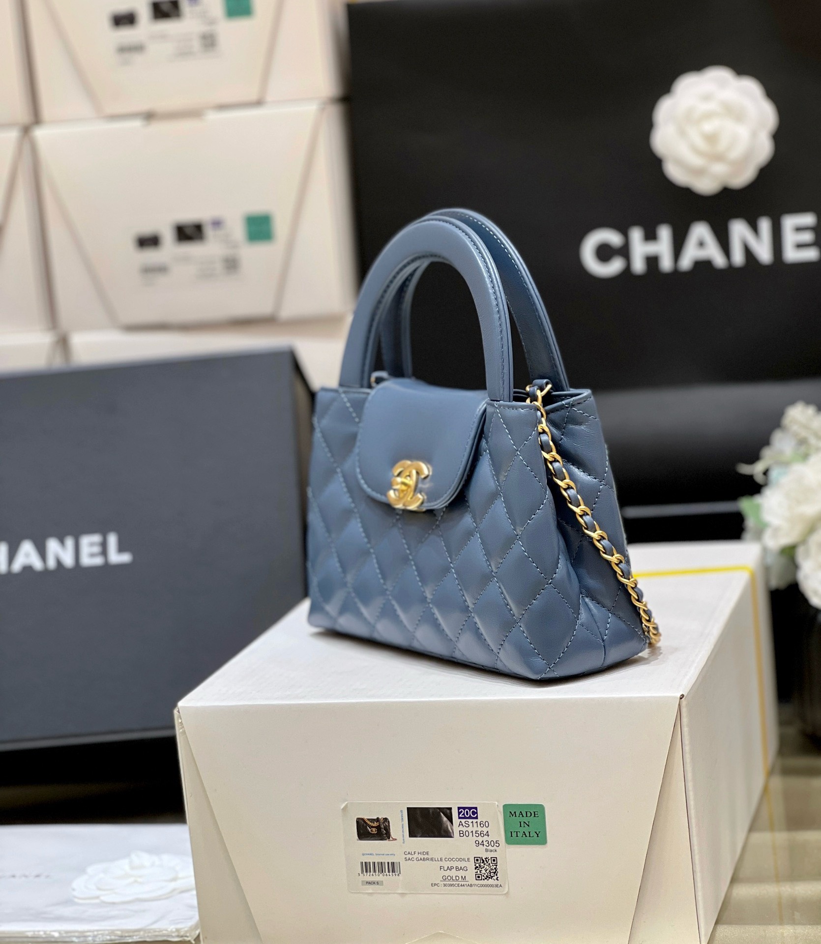 Bagsaaa Ch**el Mini Shopping Bag Blue - 13 × 19 × 7 cm