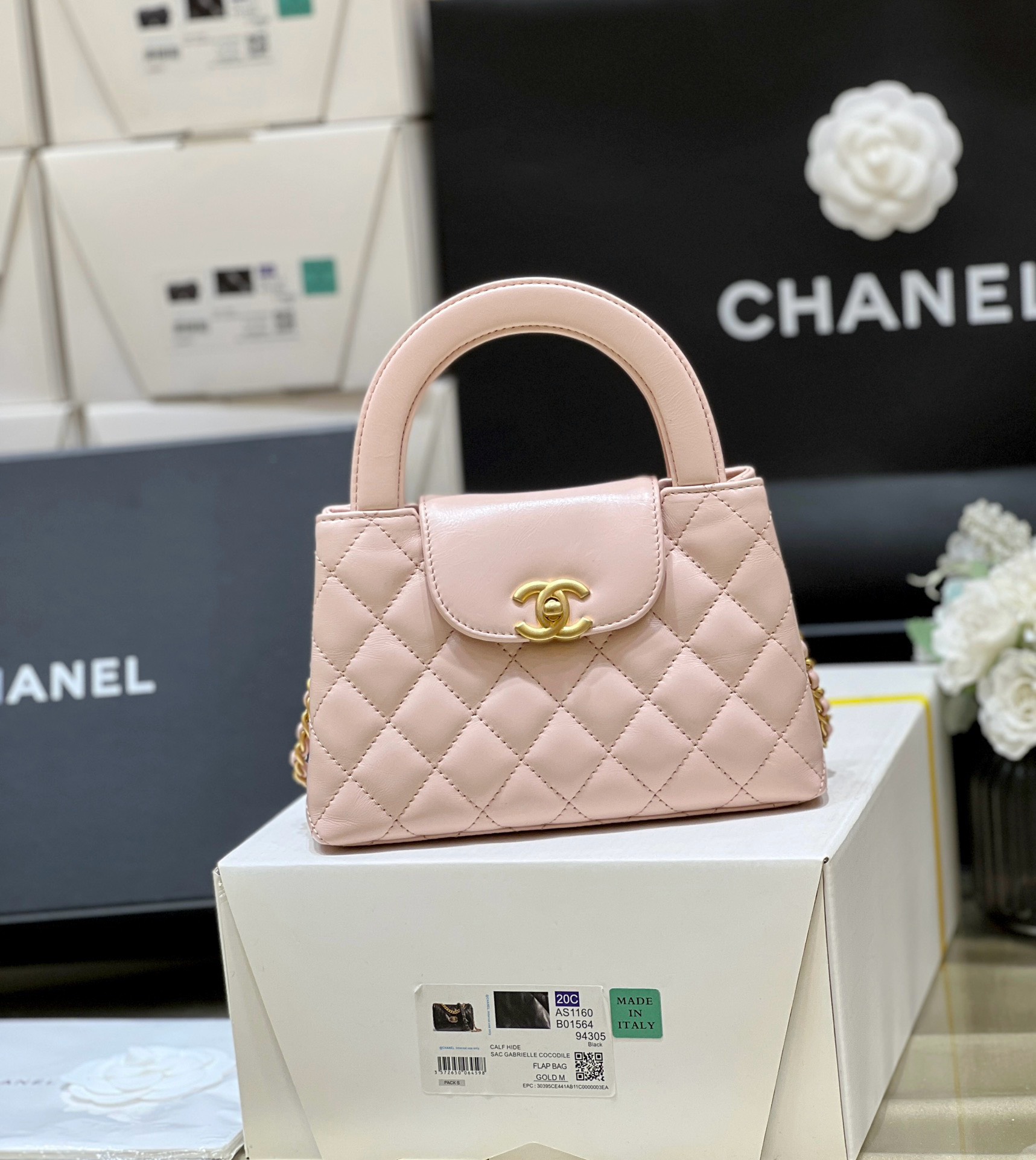 Bagsaaa Ch**el Mini Shopping Bag Light Pink - 13 × 19 × 7 cm
