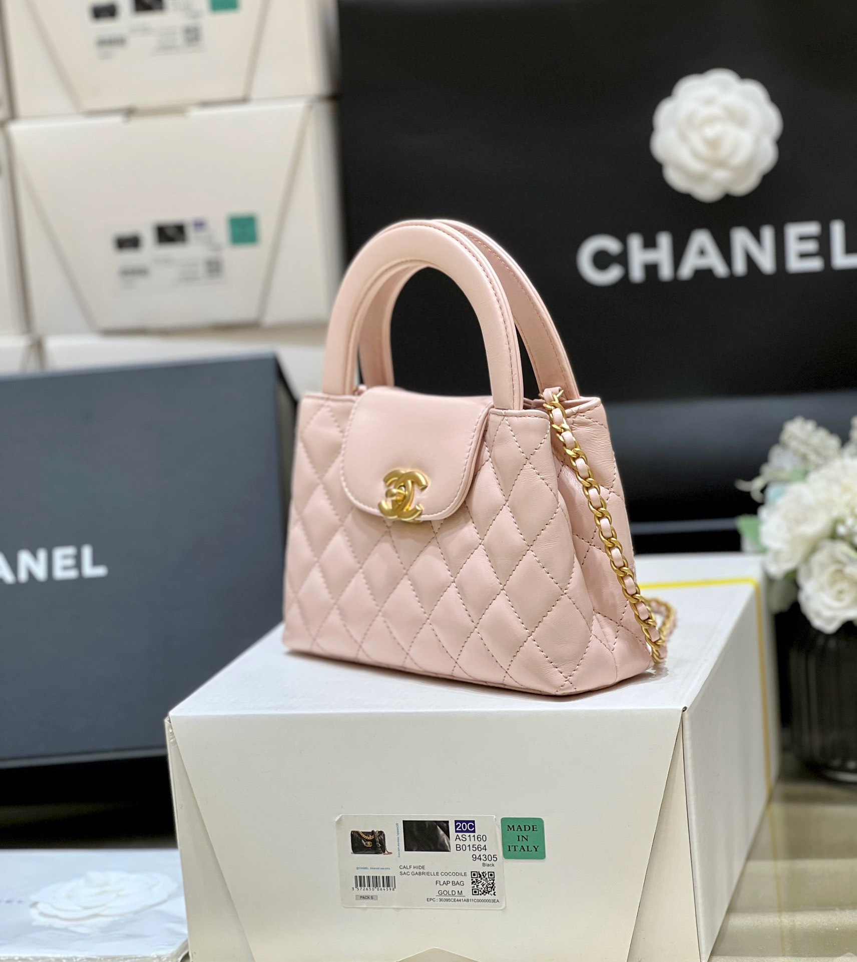Bagsaaa Ch**el Mini Shopping Bag Light Pink - 13 × 19 × 7 cm