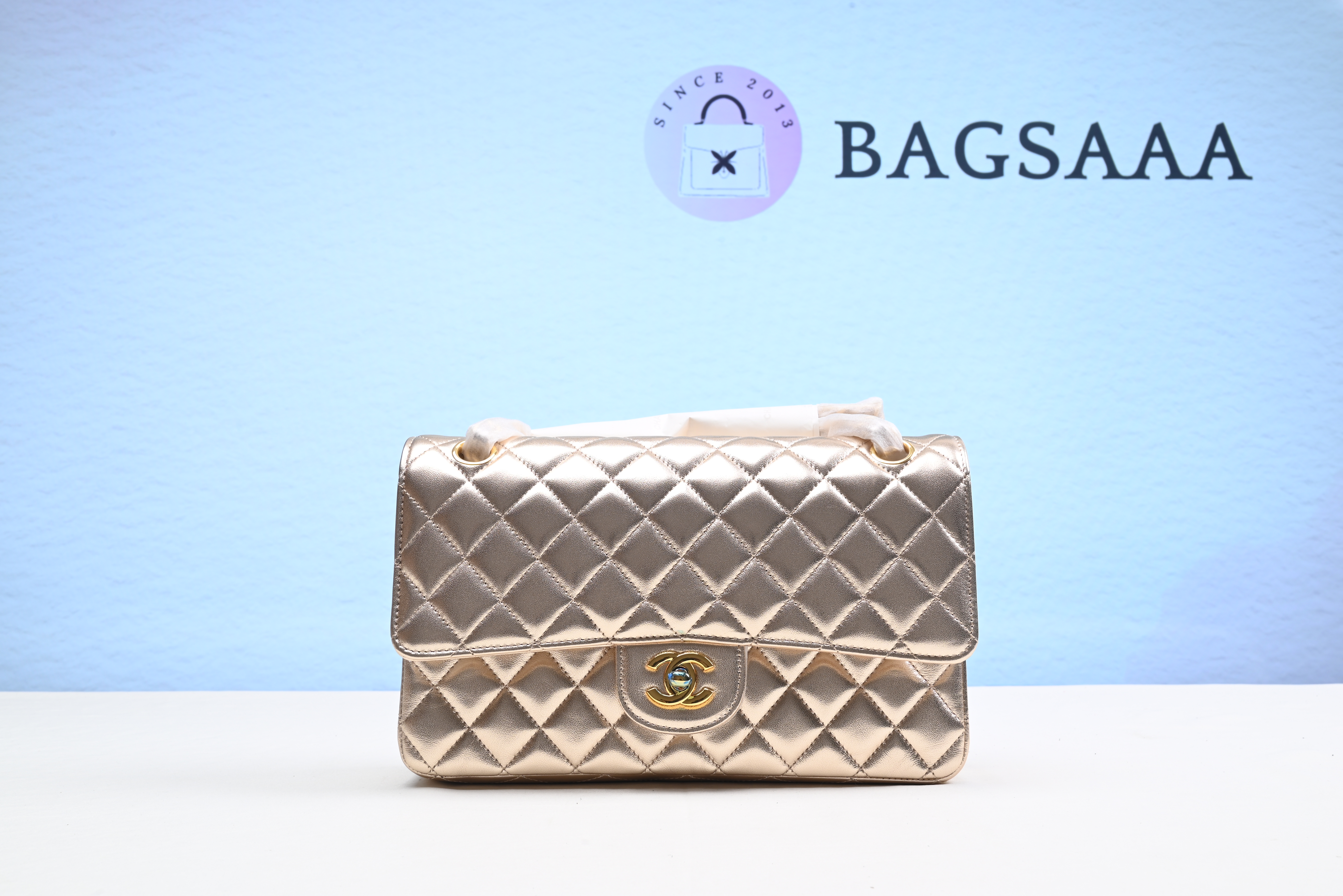Bagsaaa Ch**el Timless Flap Bag Gold Silver 25cm