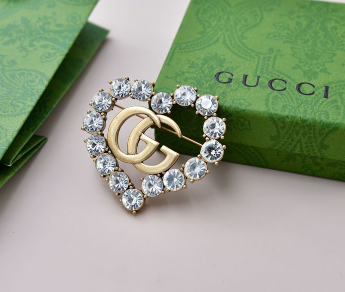 Bagsaaa Gvc*1 GG Crystal Heart Brooch