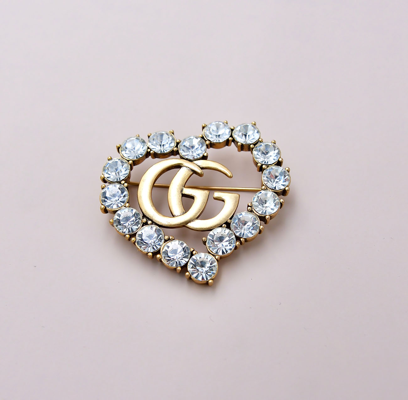 Bagsaaa Gvc*1 GG Crystal Heart Brooch