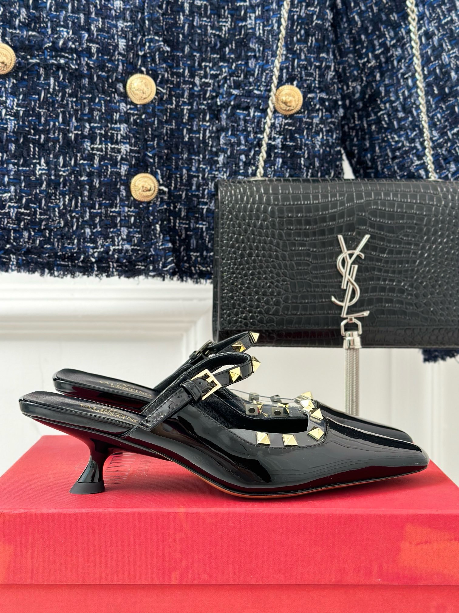 BAGSAAA Va1e*ntin0 ROCKSTUD COUTURE MIRROR SLINGBACK 35MM