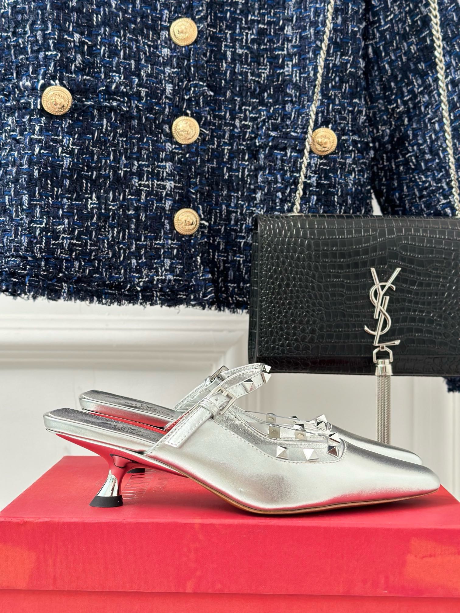 BAGSAAA Va1e*ntin0 ROCKSTUD COUTURE MIRROR SLINGBACK 35MM