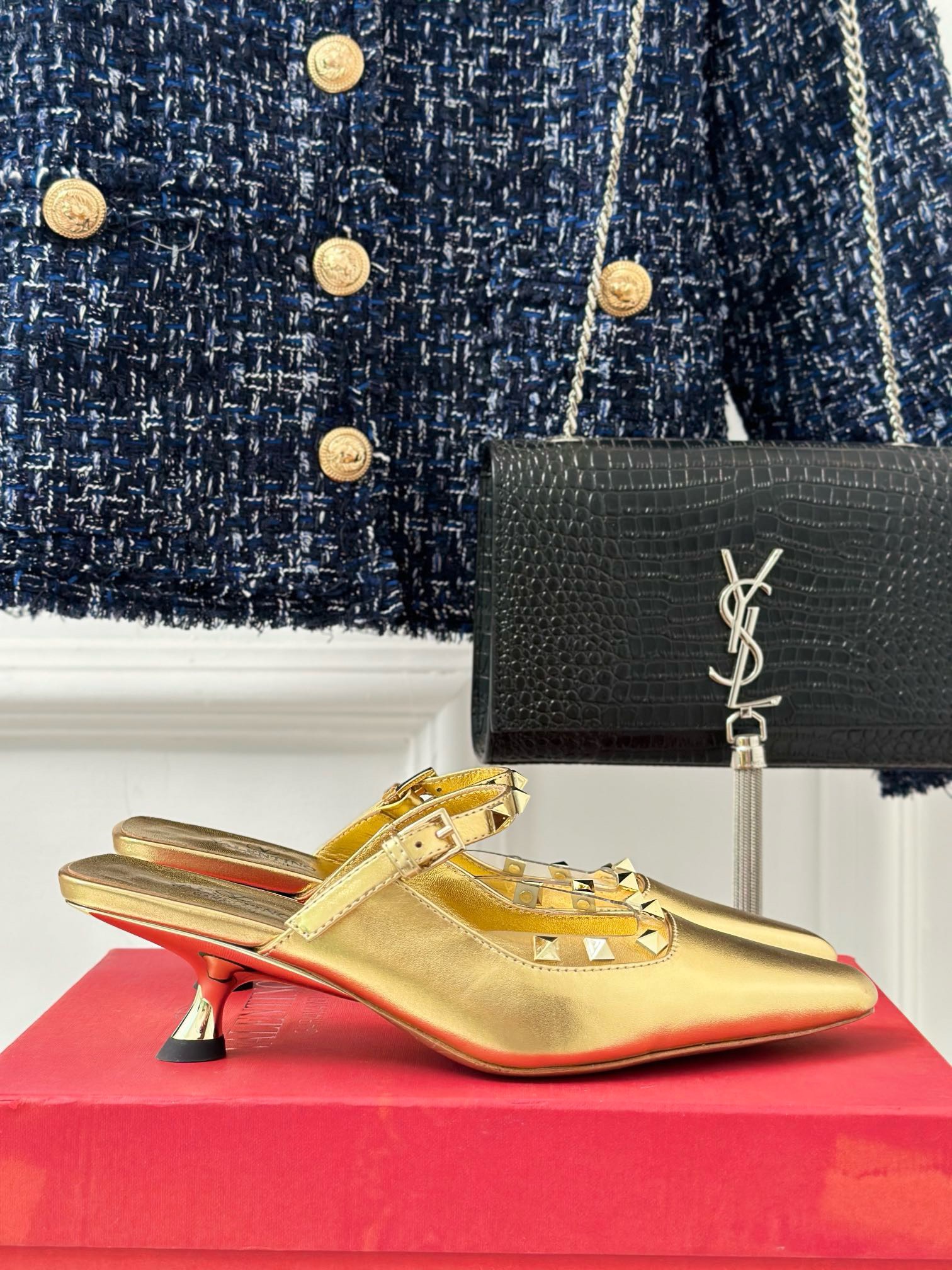 BAGSAAA Va1e*ntin0 ROCKSTUD COUTURE MIRROR SLINGBACK 35MM
