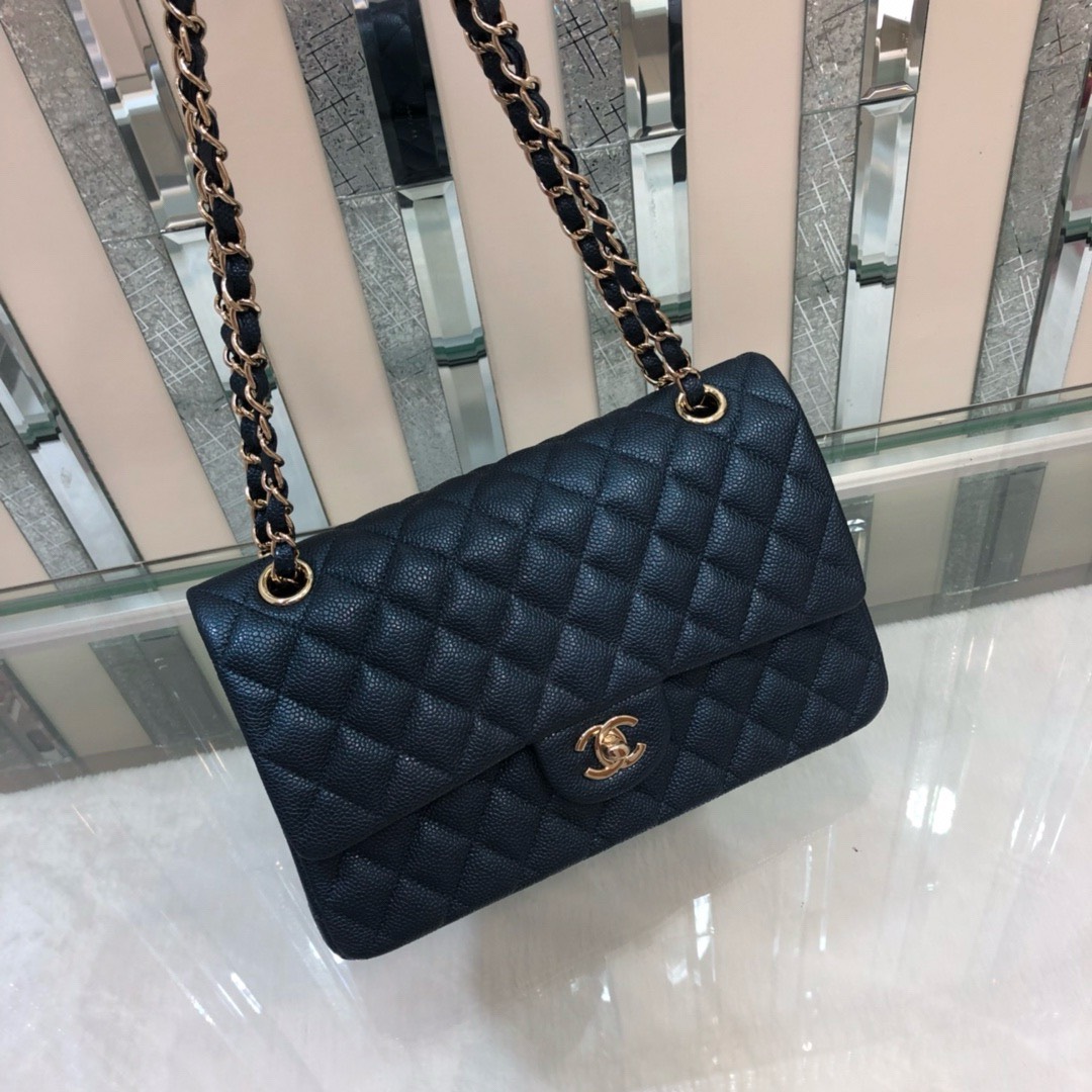 Bagsaaa Ch**el Classic Flap Bag Caviar Leather Dark Navy 25cm