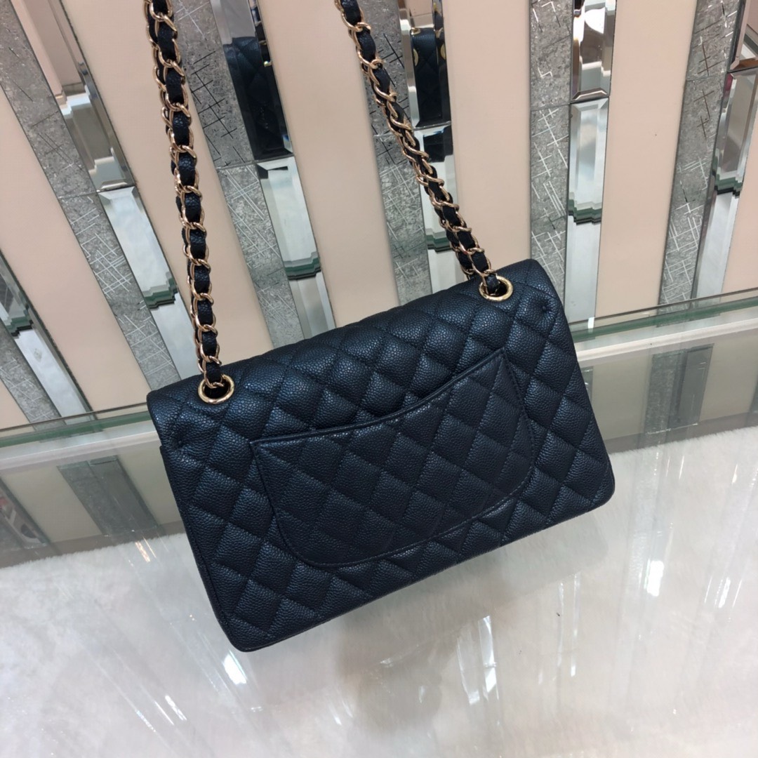 Bagsaaa Ch**el Classic Flap Bag Caviar Leather Dark Navy 25cm