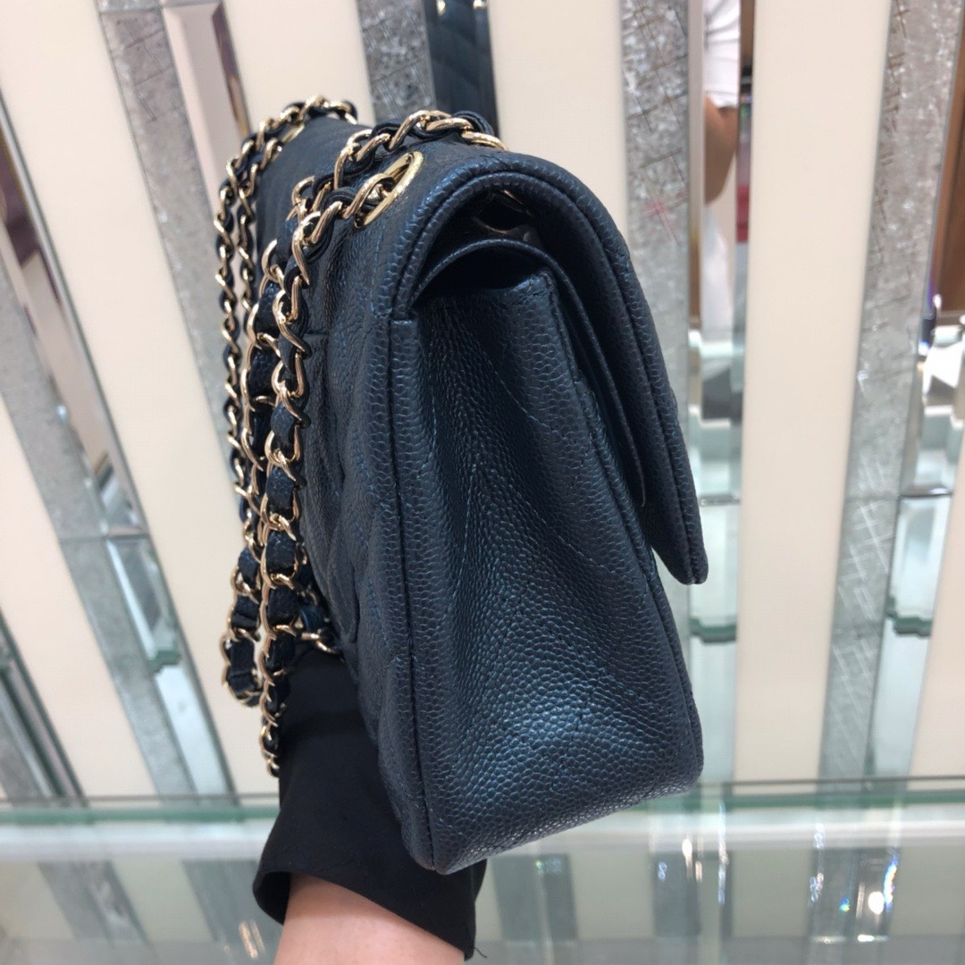 Bagsaaa Ch**el Classic Flap Bag Caviar Leather Dark Navy 25cm