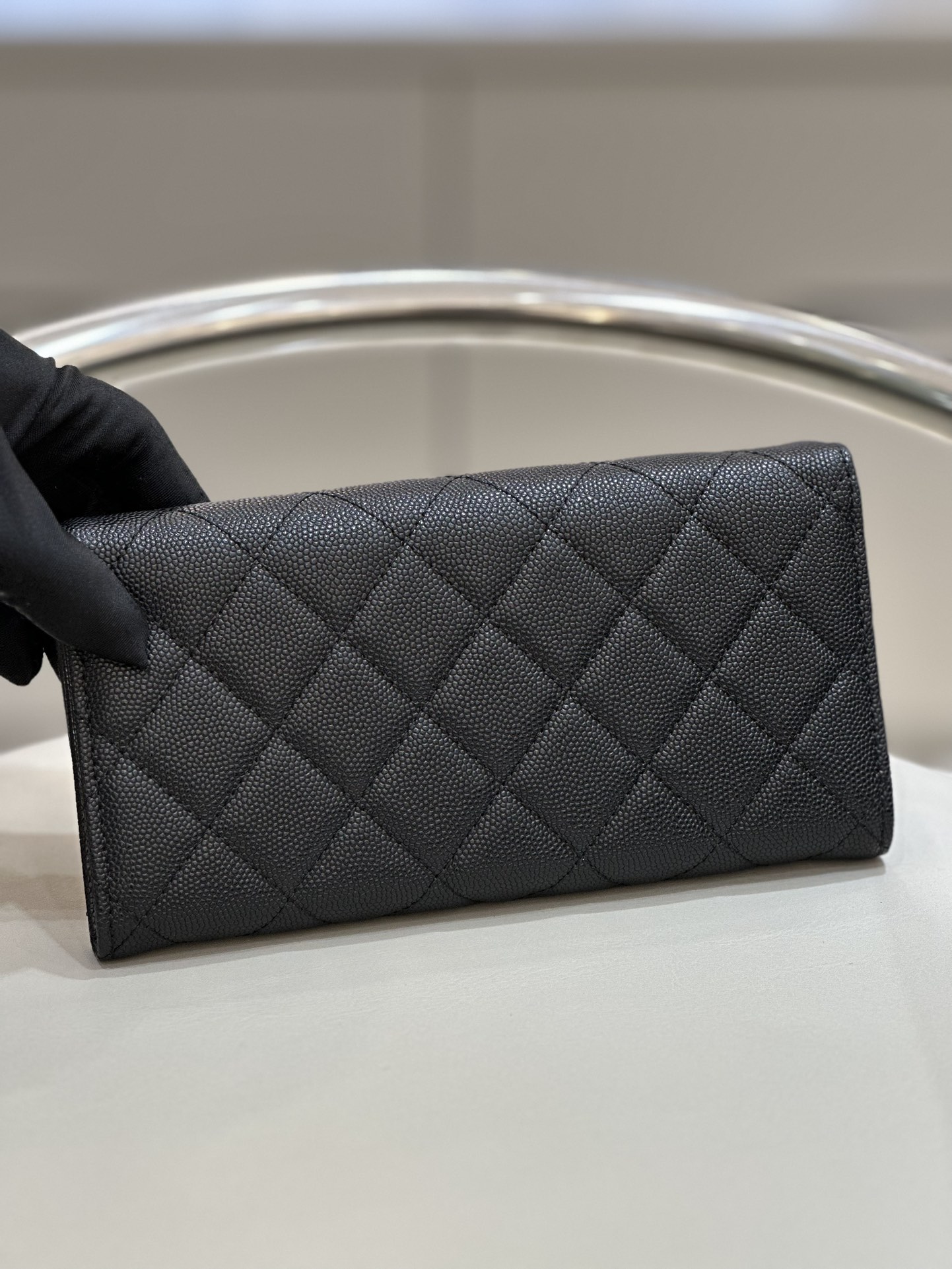 Bagsaa Ch**el Flap Wallet Black CC Logo Caviar Leather - 19x3x10cm