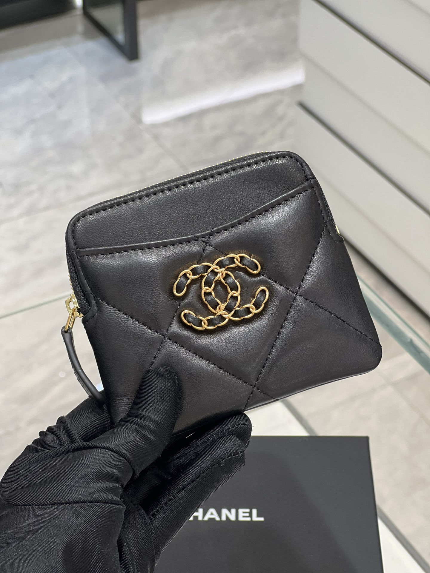 Bagsaaa Chane 19 Coin Purse Black Gold Hardware - 11x9.5x1.5cm