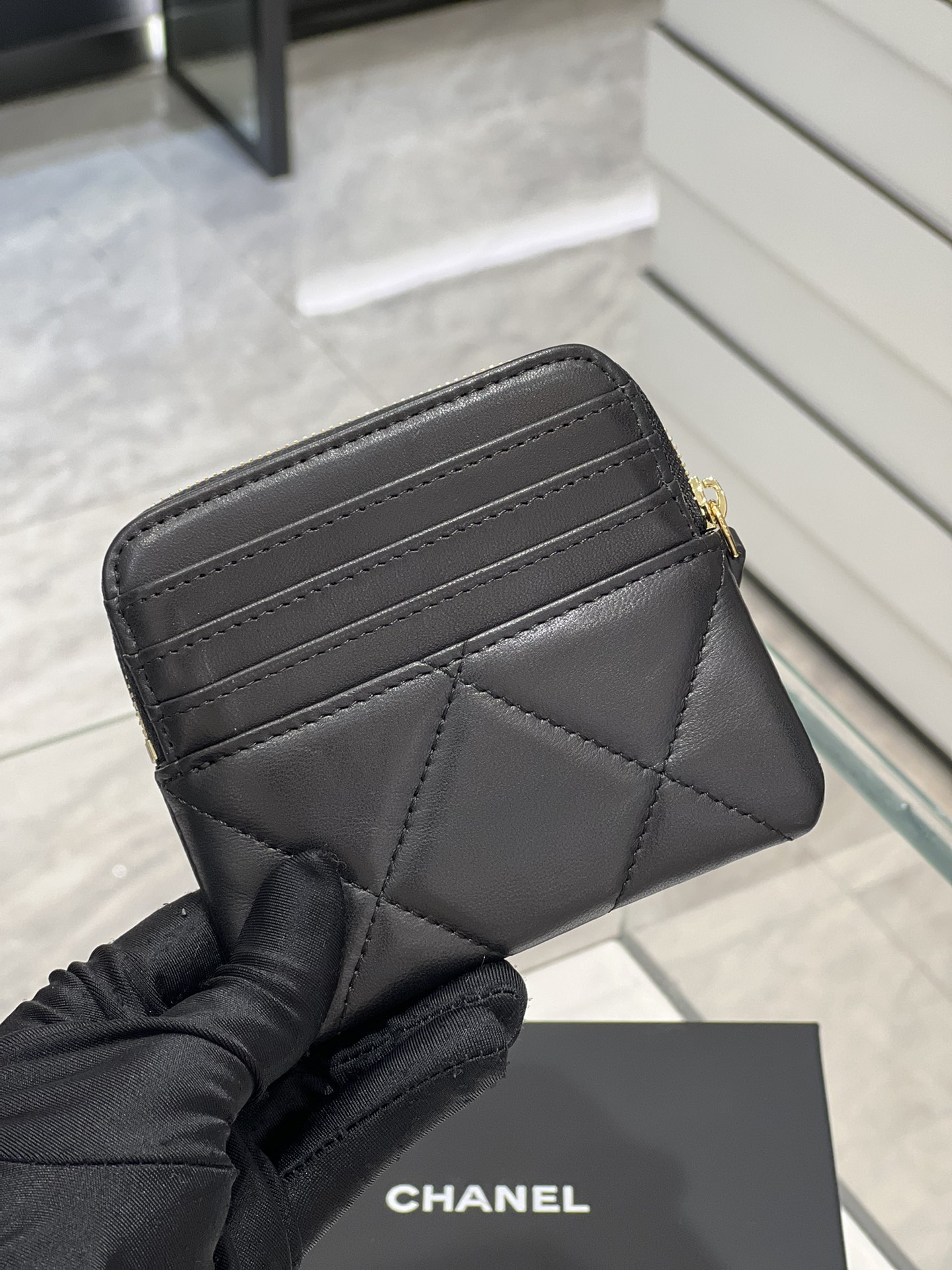 Bagsaaa Chane 19 Coin Purse Black Gold Hardware - 11x9.5x1.5cm
