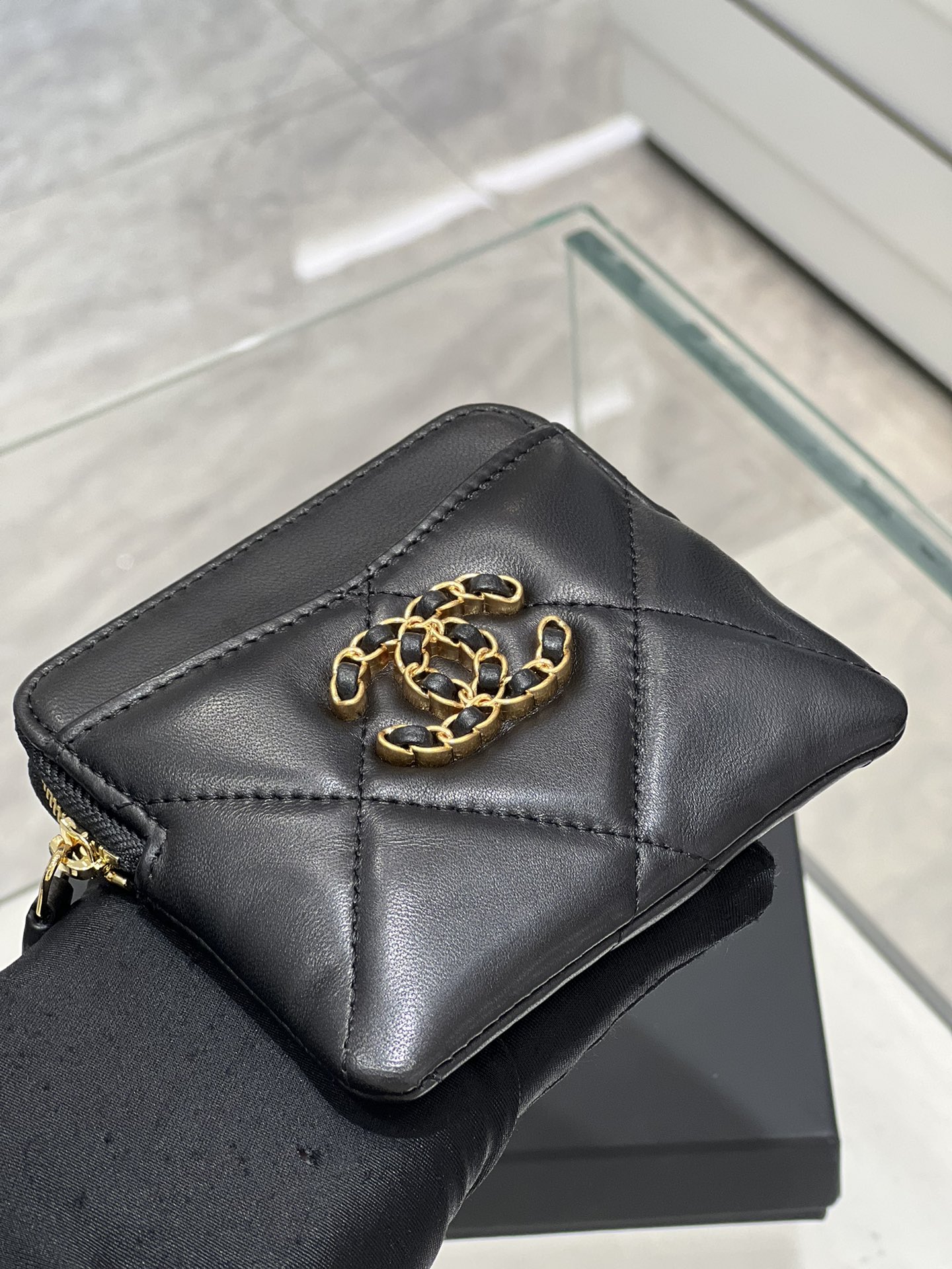 Bagsaaa Chane 19 Coin Purse Black Gold Hardware - 11x9.5x1.5cm