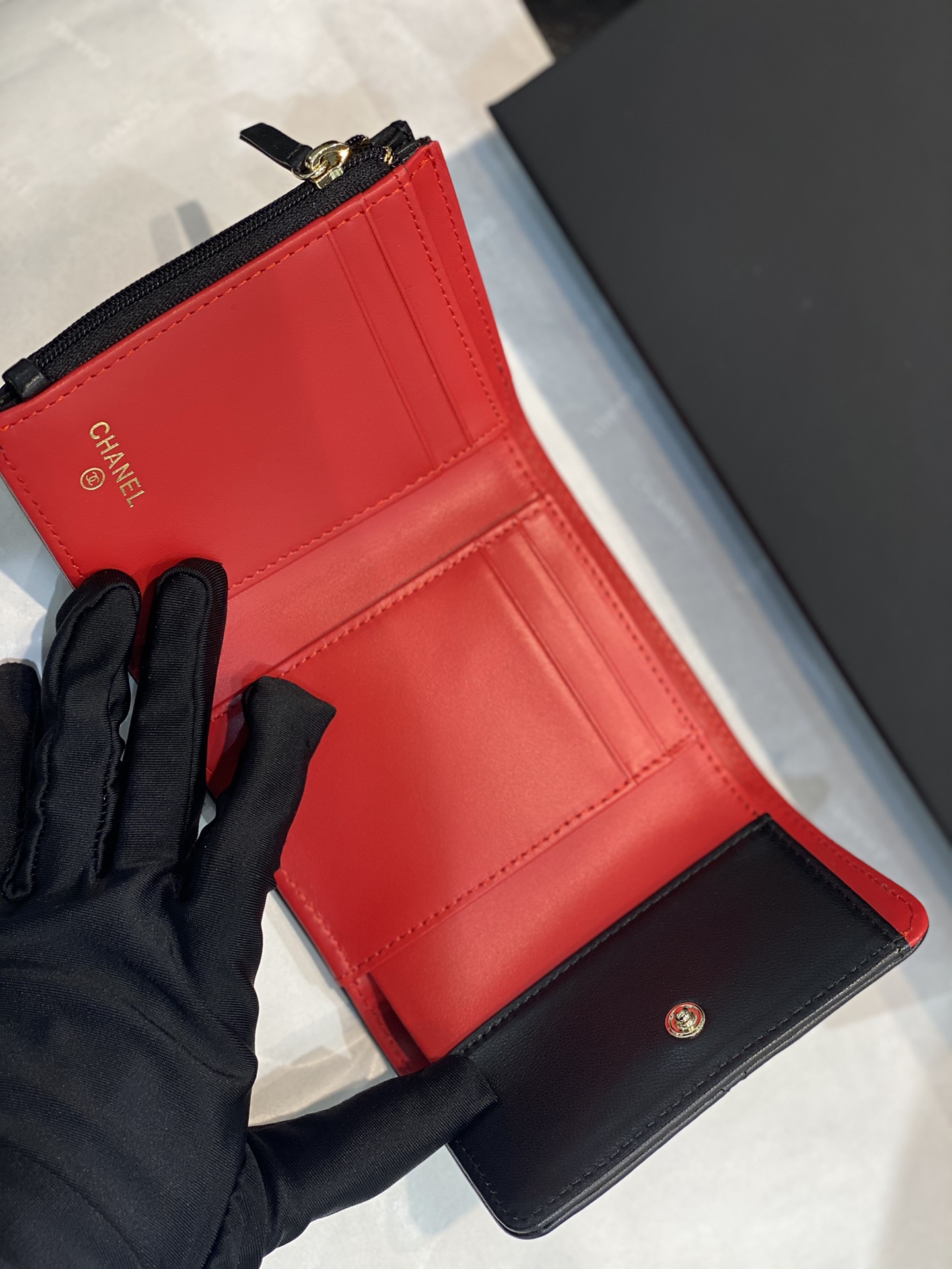 Bagsaaa Chane 19 3 Fold Wallet Black Gold Hardware - 11x10cm