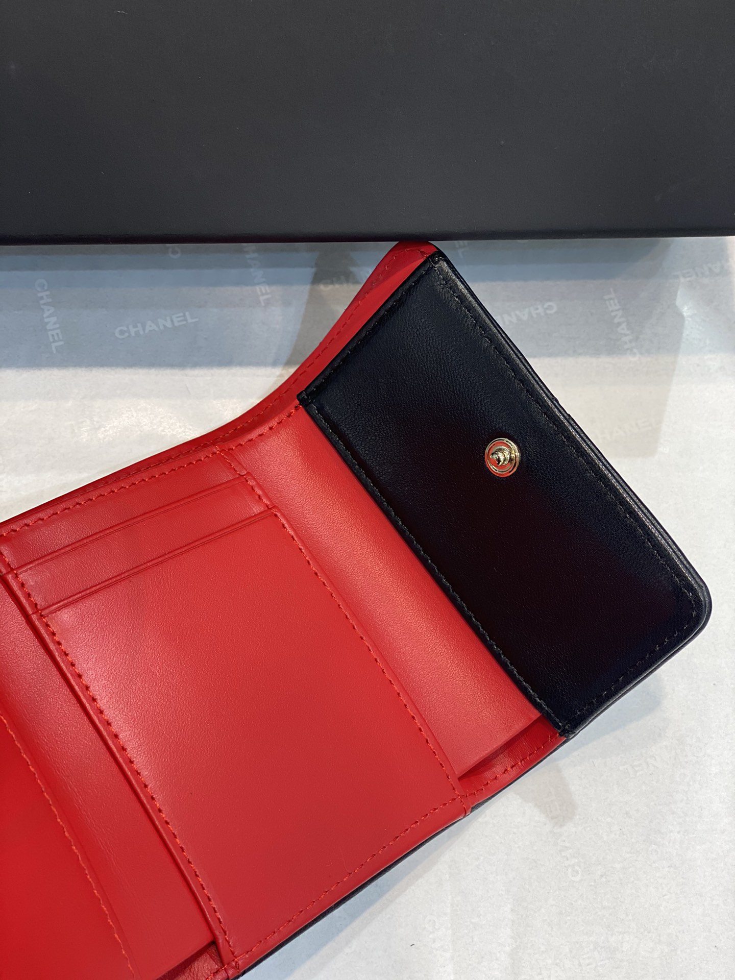 Bagsaaa Chane 19 3 Fold Wallet Black Gold Hardware - 11x10cm