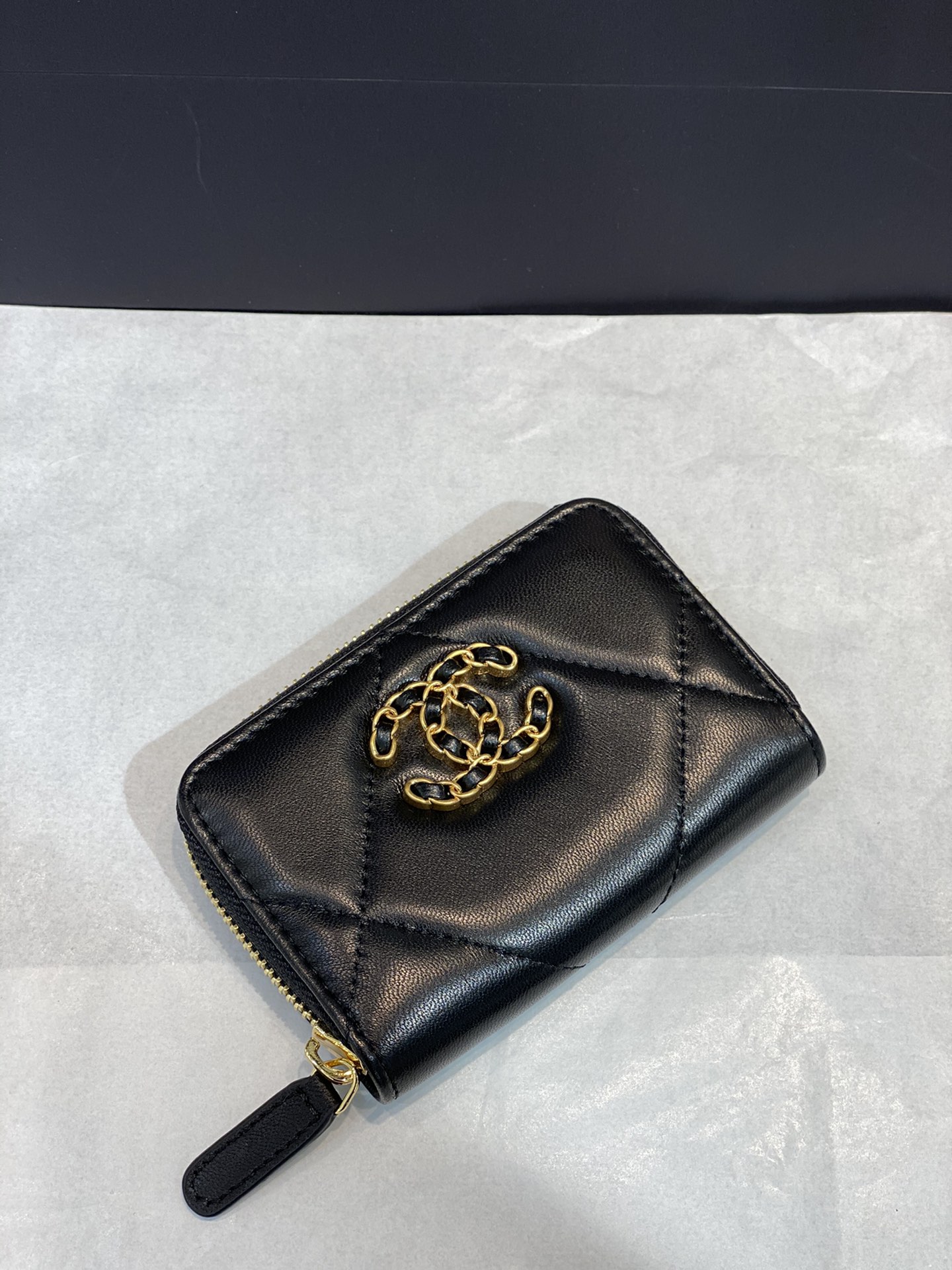 Bagsaaa Chane 19 Coin Purse Black Gold Hardware - 7.5×2×11.cm