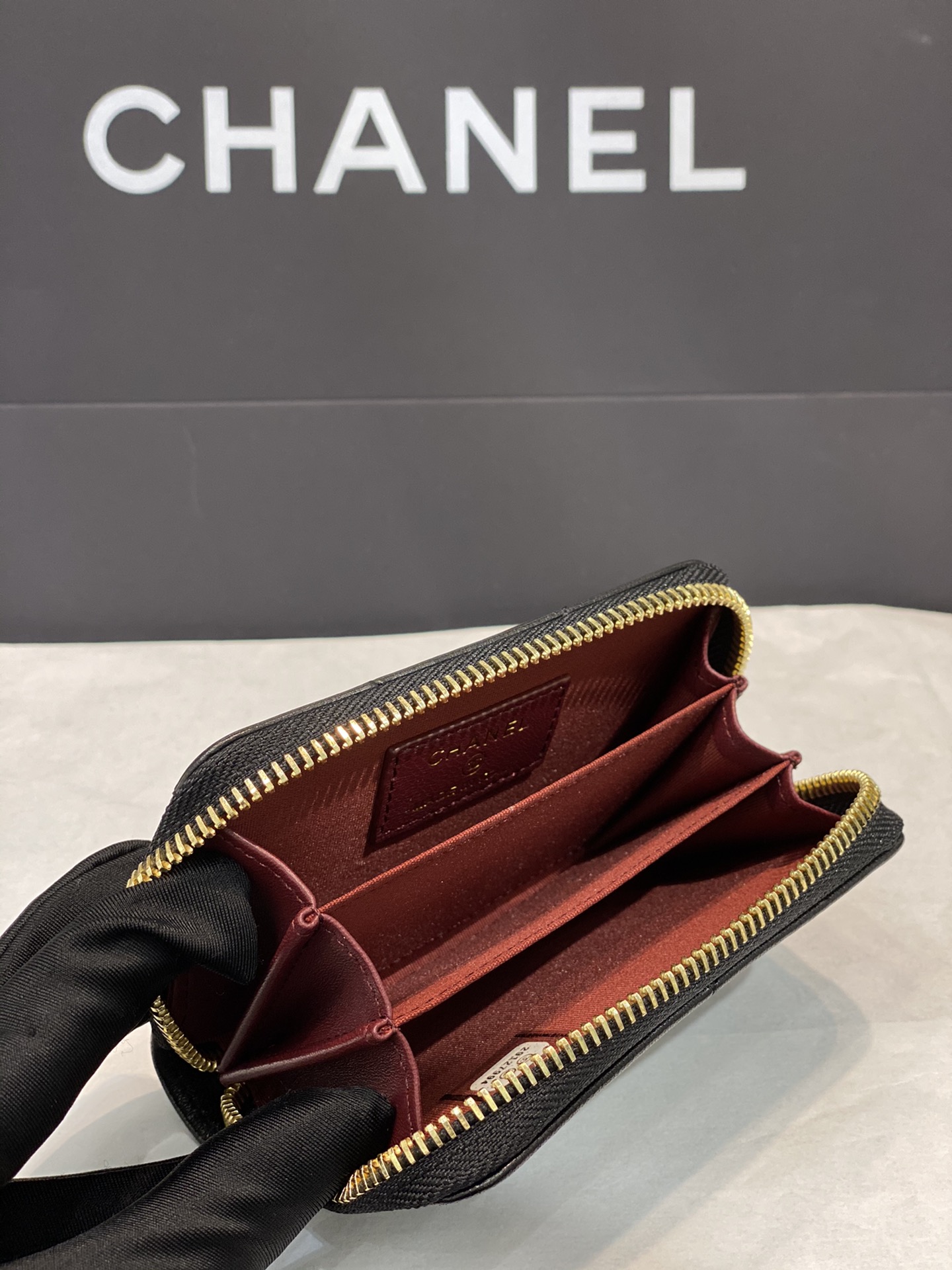 Bagsaaa Chane 19 Coin Purse Black Gold Hardware - 7.5×2×11.cm