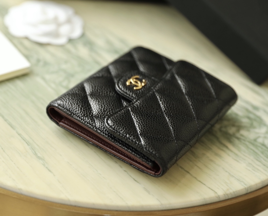 Bagsaaa Ch**el 3 fold wallet black caviar gold hardware - 10.5x11.5x3cm