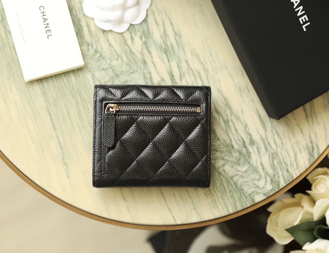Bagsaaa Ch**el 3 fold wallet black caviar gold hardware - 10.5x11.5x3cm