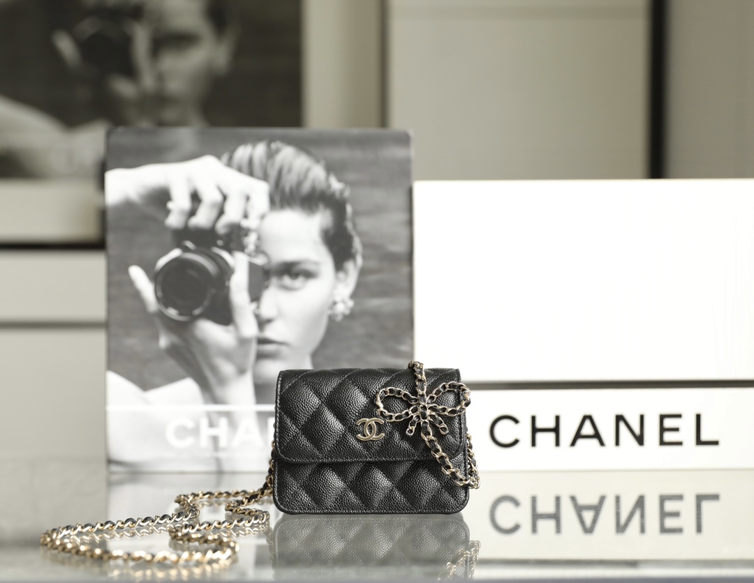 Bagsaaa Ch**el Chain Wallet Black Caviar - 13x10x6cm
