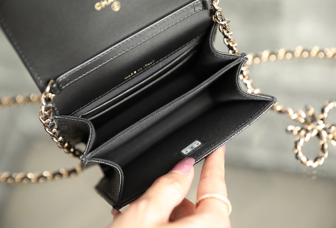 Bagsaaa Ch**el Chain Wallet Black Caviar - 13x10x6cm