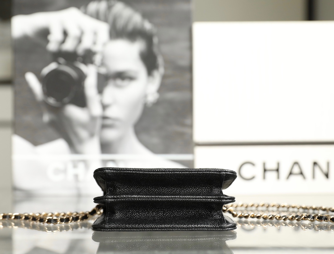 Bagsaaa Ch**el Chain Wallet Black Caviar - 13x10x6cm
