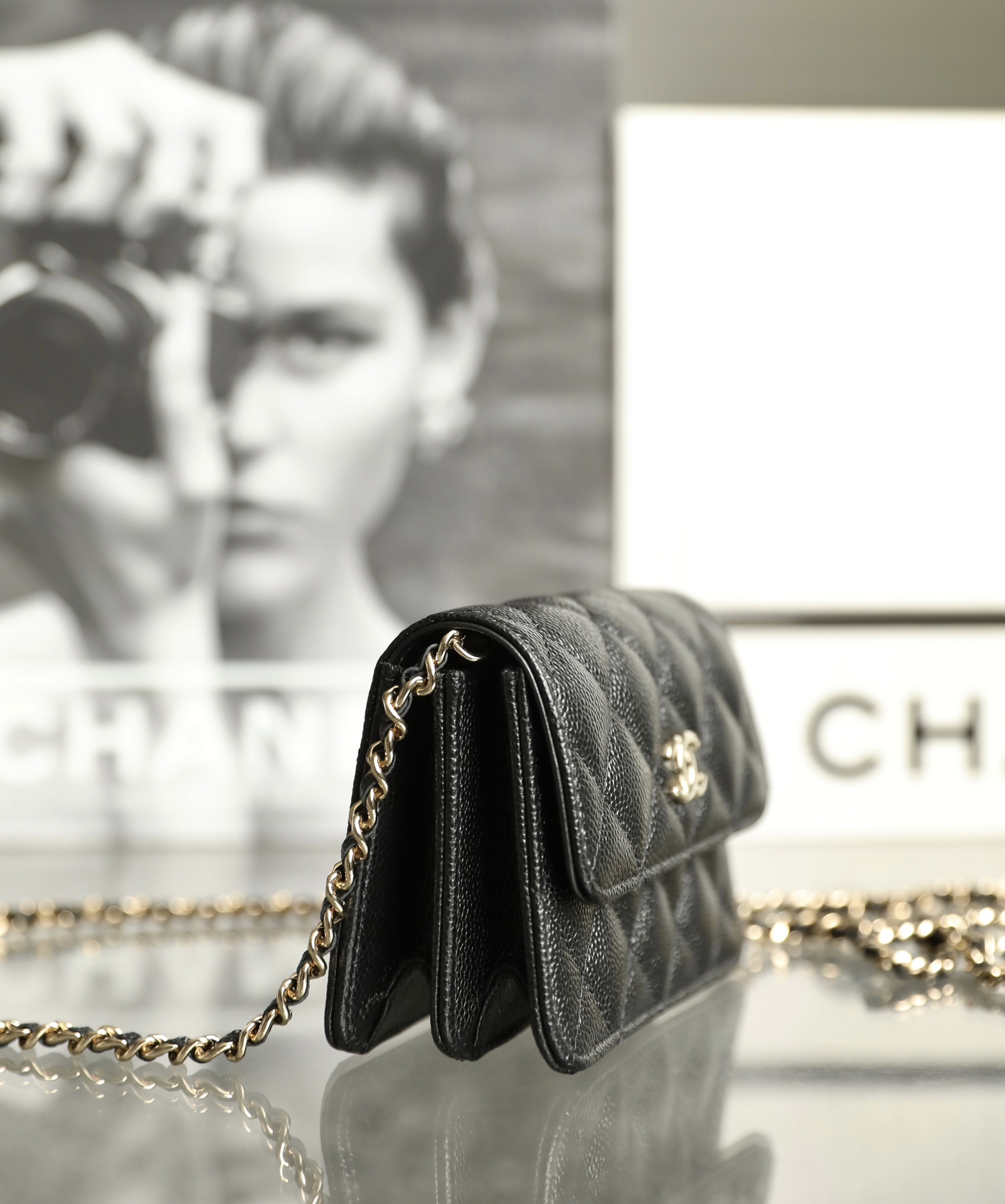 Bagsaaa Ch**el Chain Wallet Black Caviar - 13x10x6cm