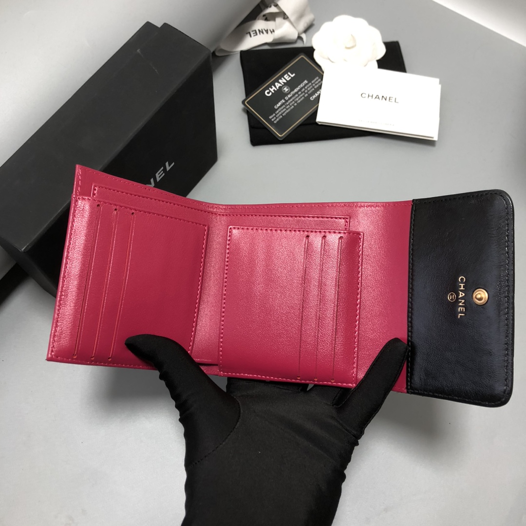 Bagsaaa Ch**el Black Wallet With Heart Logo - 11.2×7.5×0.5cm