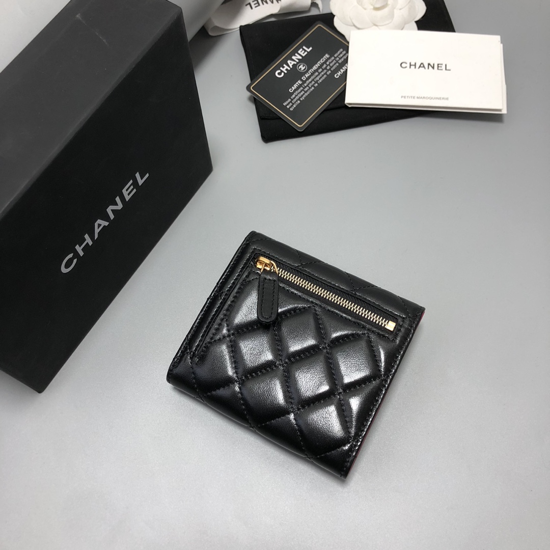 Bagsaaa Ch**el Black Wallet With Heart Logo - 11.2×7.5×0.5cm