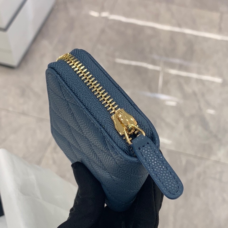 Bagsaaa Ch**el Blue Caviar Coin Purse Gold Hardwware - 7.5×2×11.cm