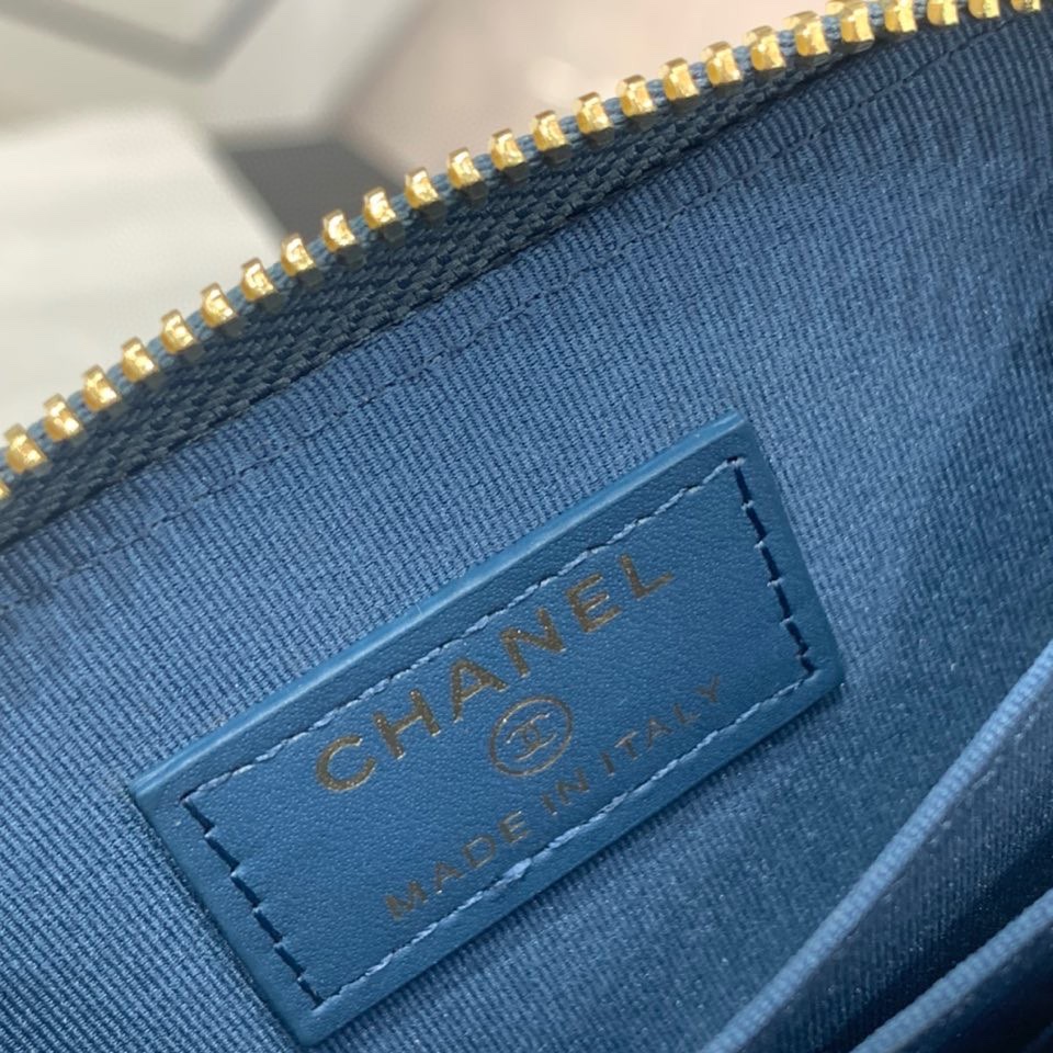 Bagsaaa Ch**el Blue Caviar Coin Purse Gold Hardwware - 7.5×2×11.cm