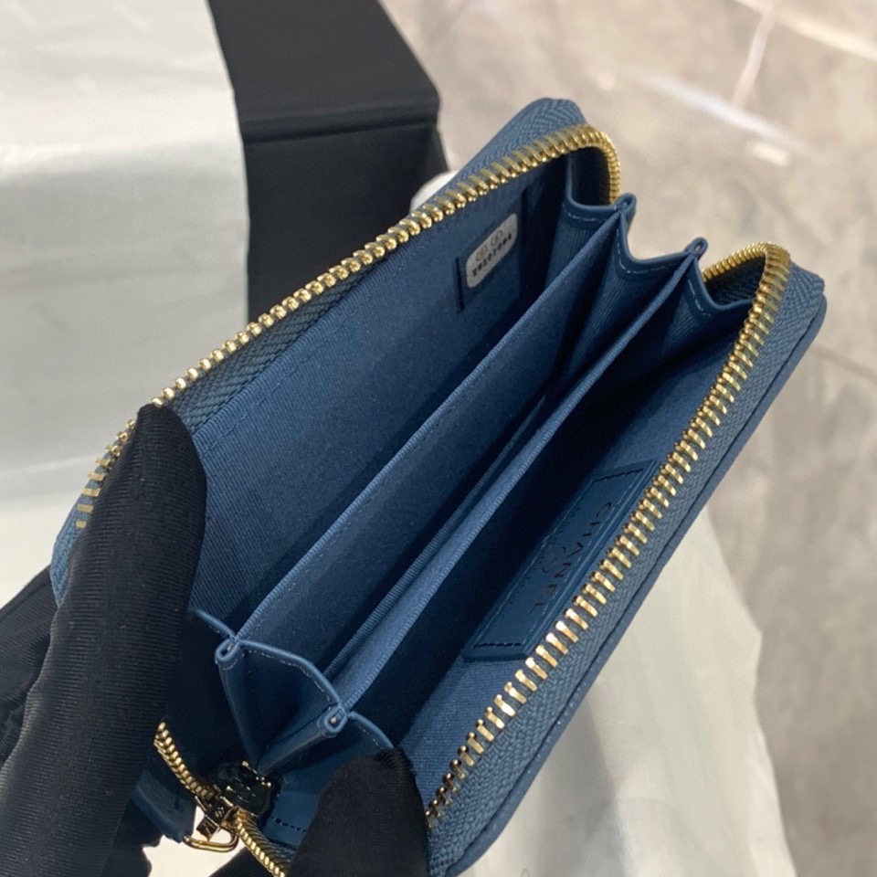 Bagsaaa Ch**el Blue Caviar Coin Purse Gold Hardwware - 7.5×2×11.cm