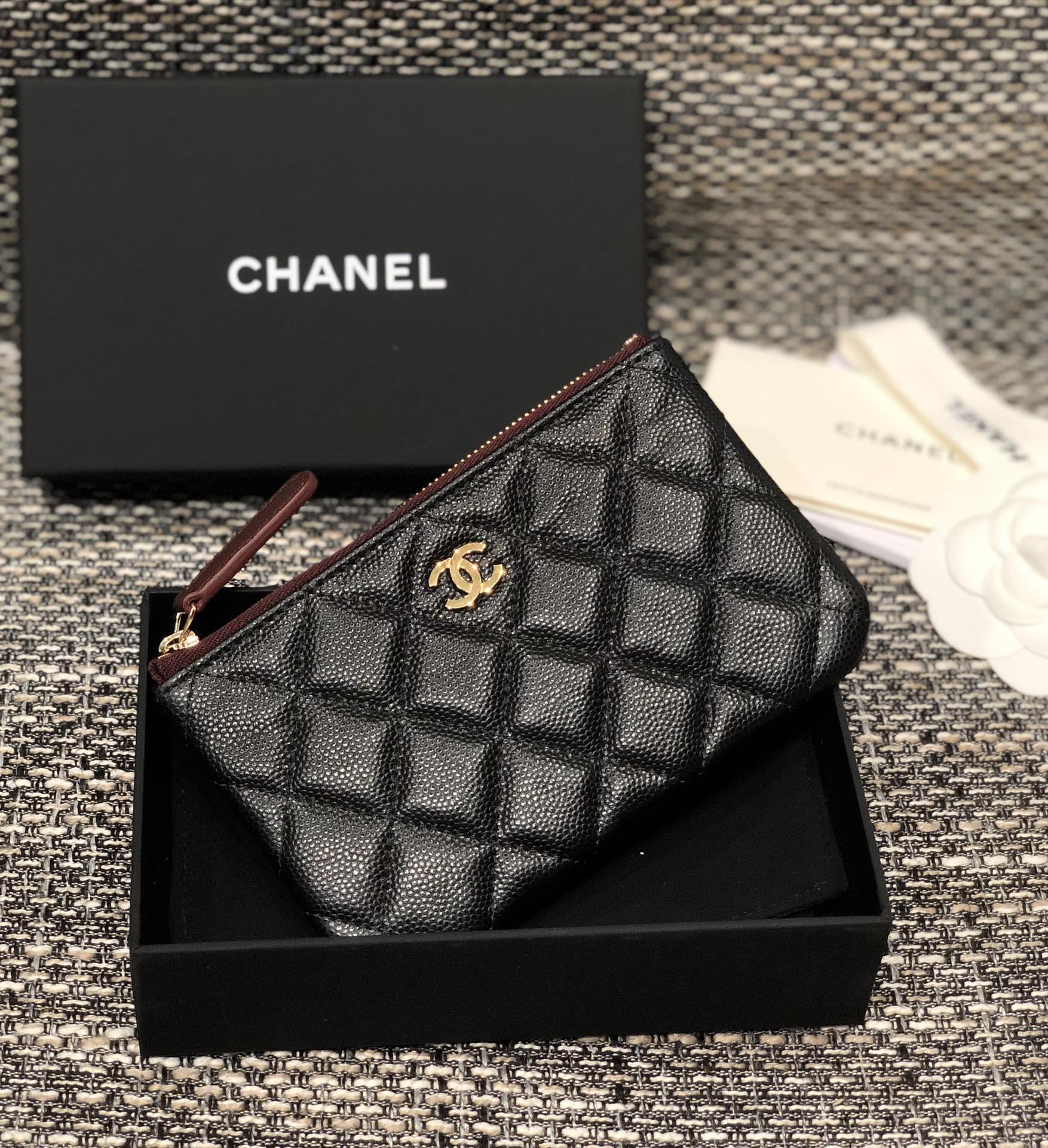 Bagsaaa Ch**el Coin Purse Caviar Black Leather 