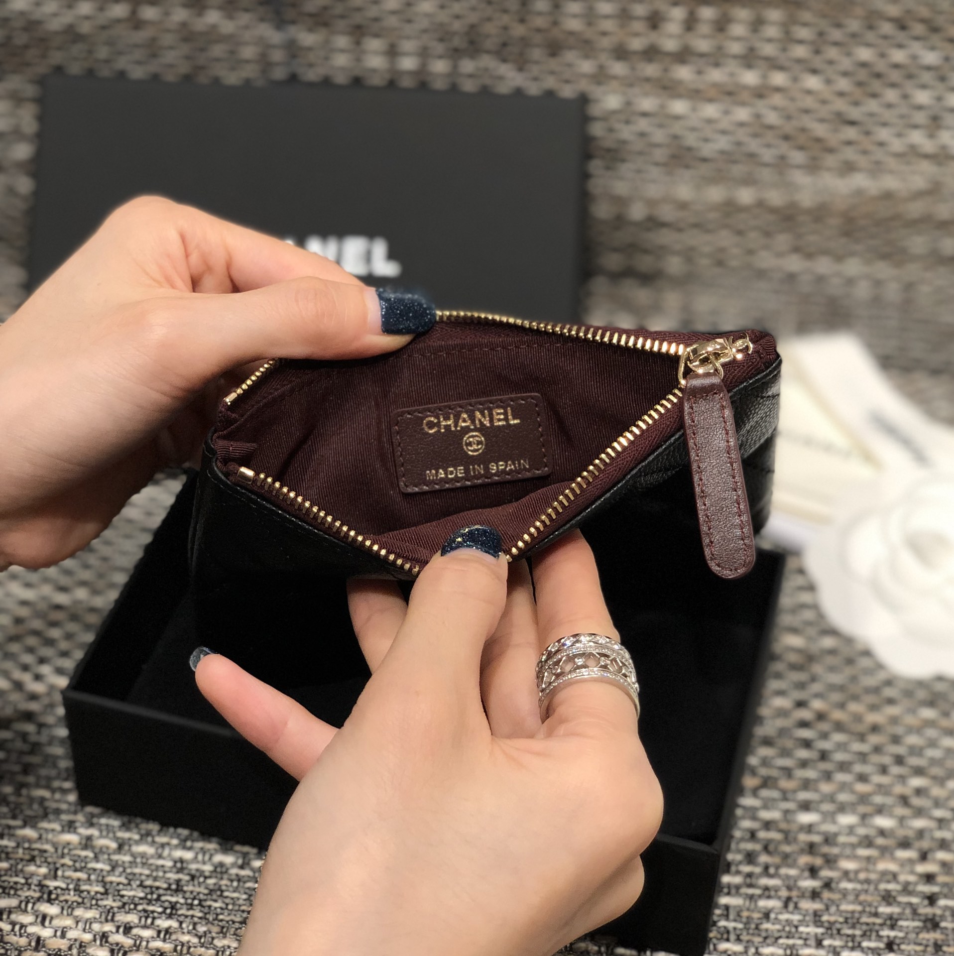 Bagsaaa Ch**el Coin Purse Caviar Black Leather