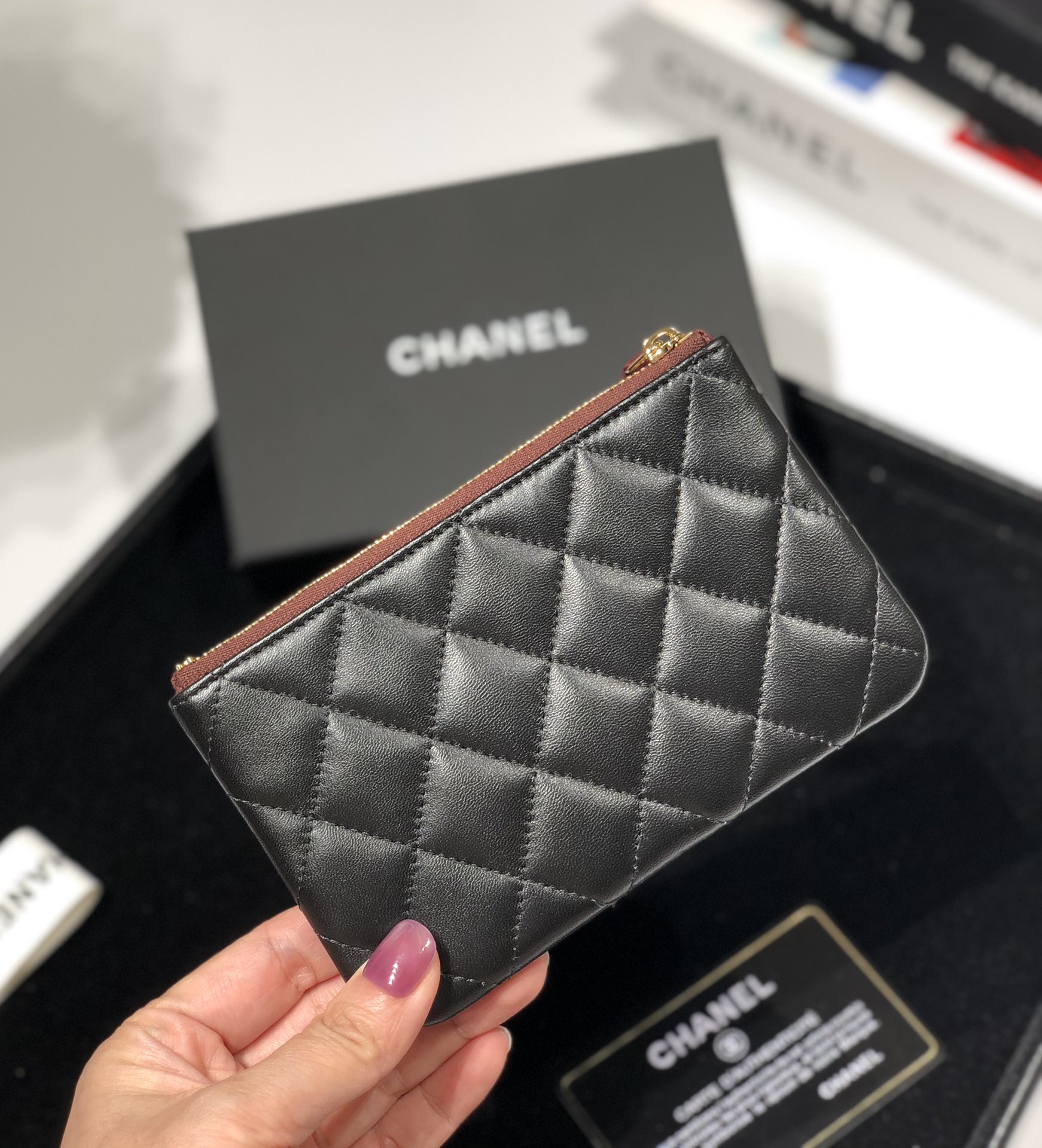 Bagsaaa Ch**el Coin Purse Lambskin Black Leather
