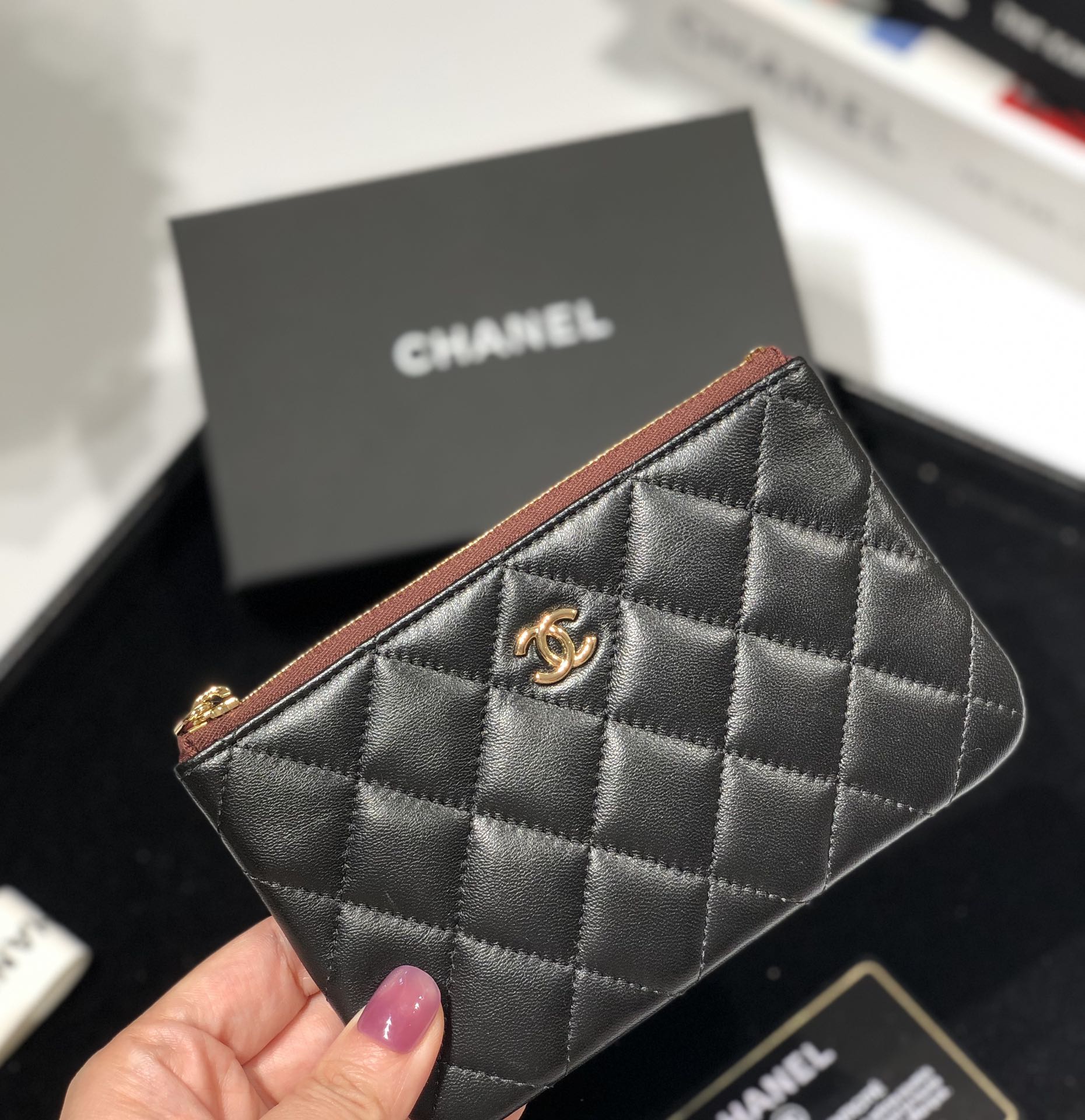 Bagsaaa Ch**el Coin Purse Lambskin Black Leather