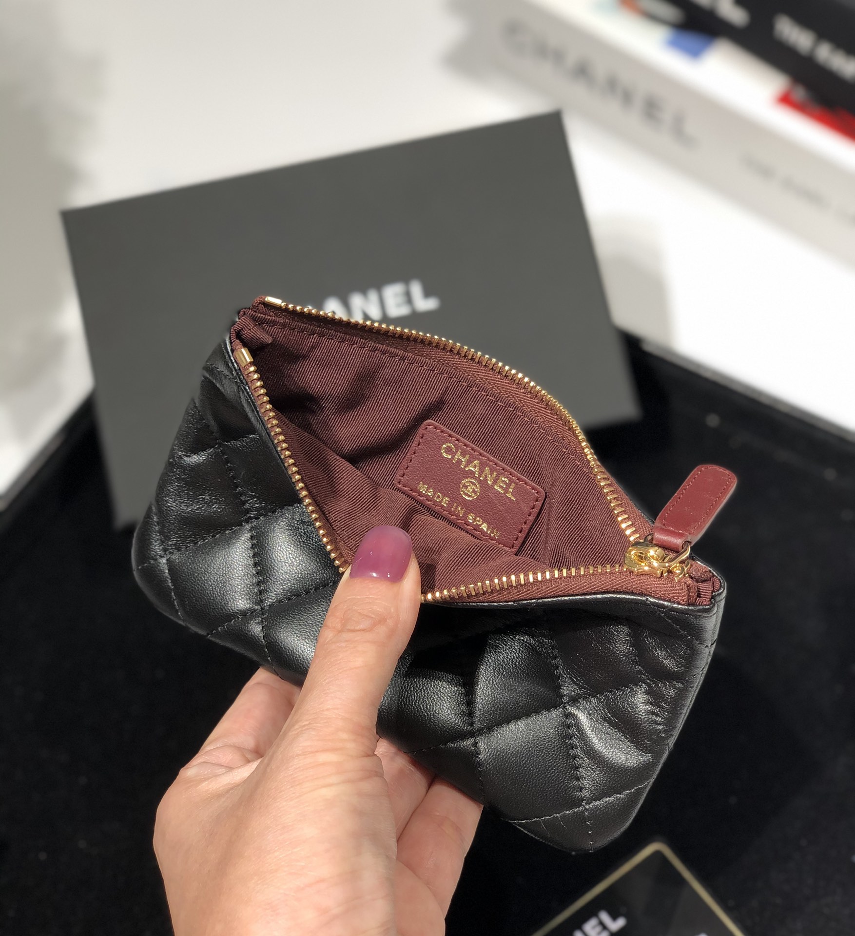 Bagsaaa Ch**el Coin Purse Lambskin Black Leather