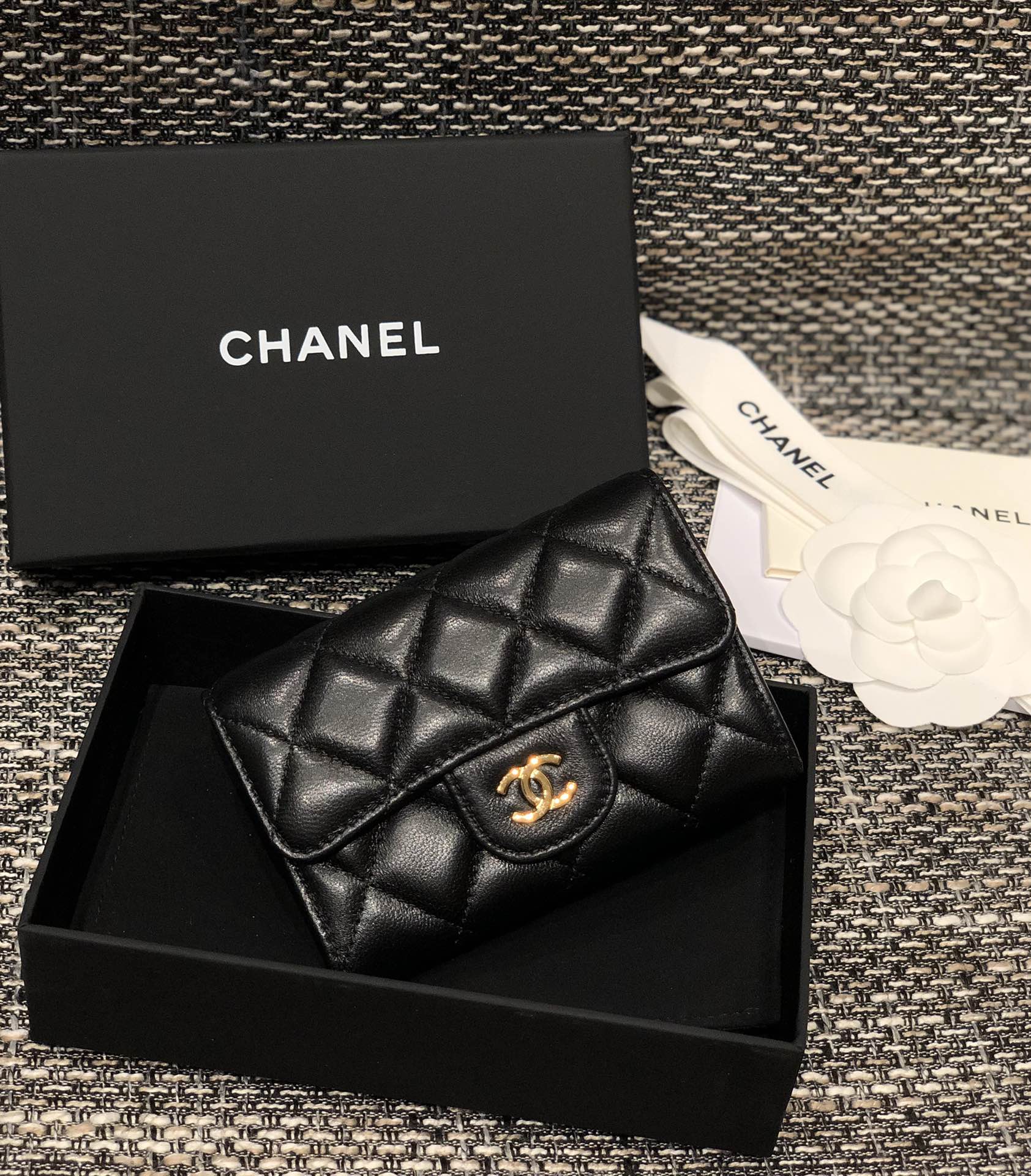 Bagsaaa Ch**el Flap Coin Purse Black Lambskin Leather